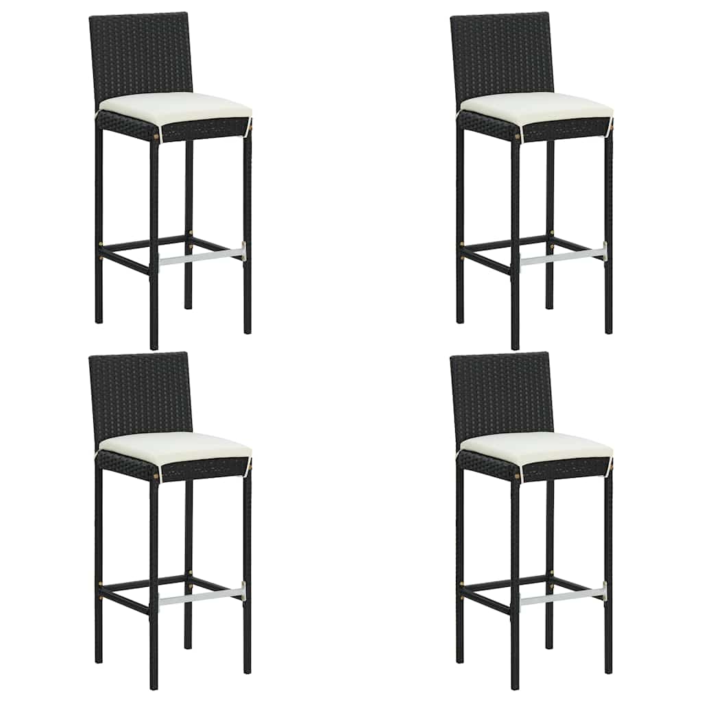 vidaXL 3-delige Tuinbarset met kussens poly rattan zwart