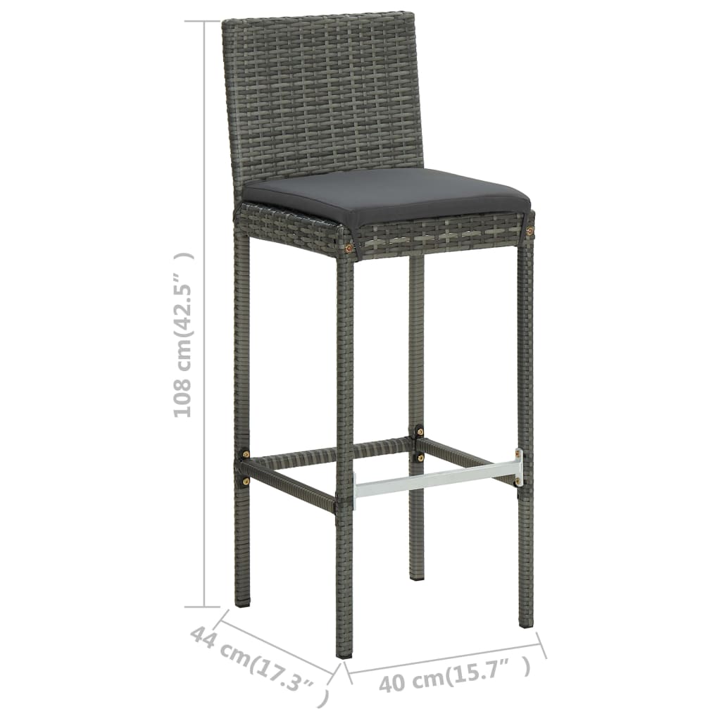 vidaXL 3-delige Tuinbarset met kussens poly rattan zwart