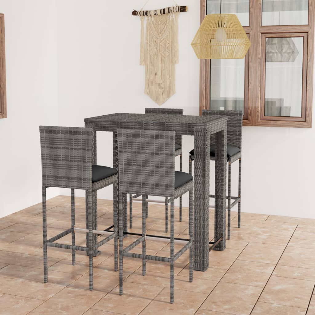 vidaXL 3-delige Tuinbarset met kussens poly rattan zwart