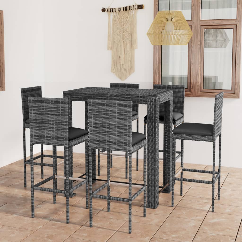 vidaXL 3-delige Tuinbarset met kussens poly rattan zwart