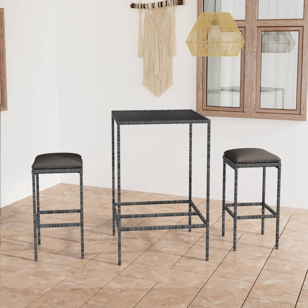 vidaXL 3-Piece Garden Bar Set with Cushions Poly Rattan Brown