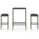 vidaXL 3-Piece Garden Bar Set with Cushions Poly Rattan Brown