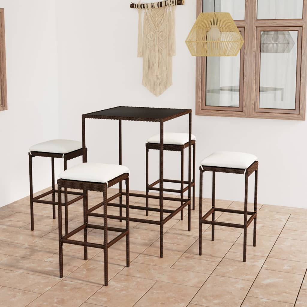 vidaXL 3-Piece Garden Bar Set with Cushions Poly Rattan Brown