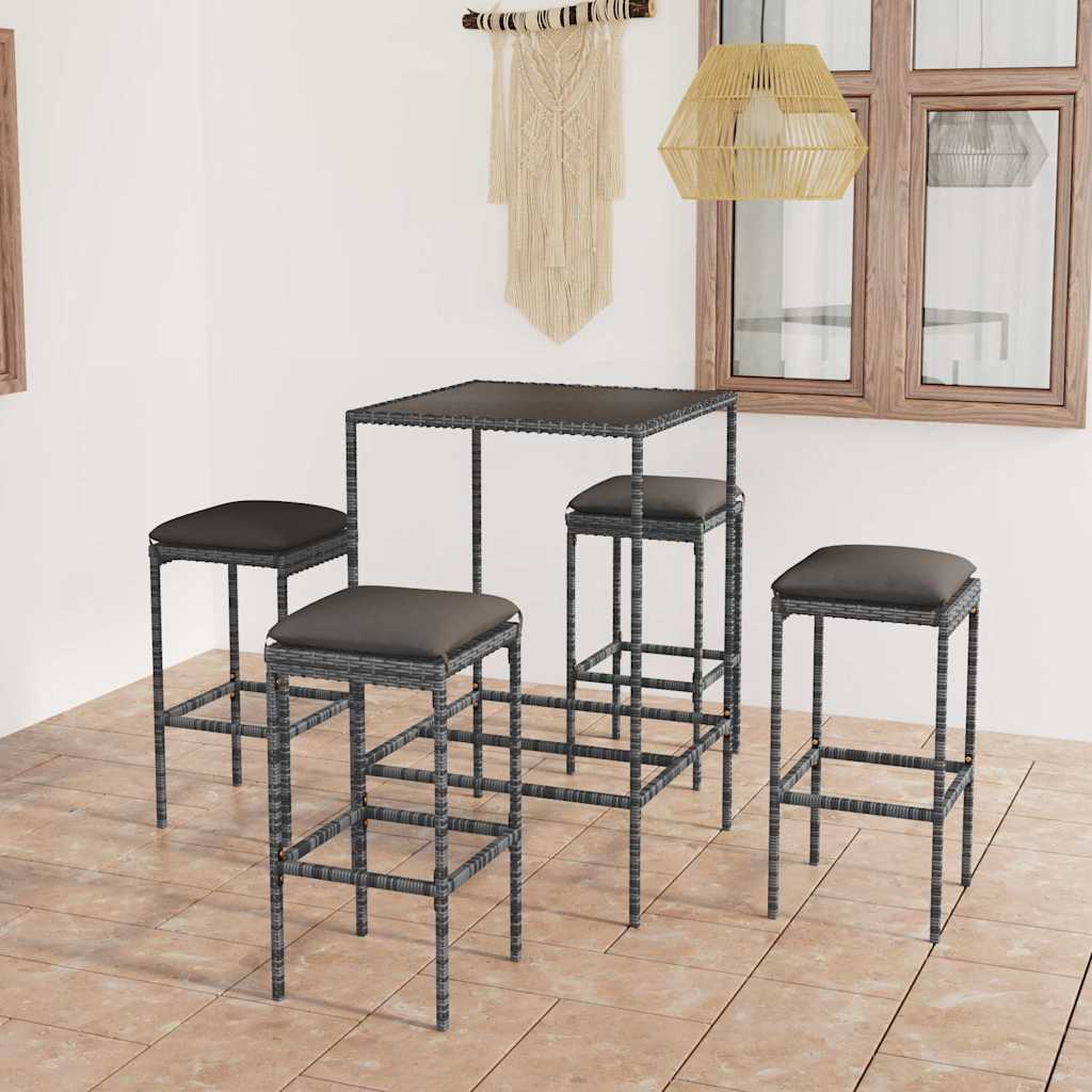 vidaXL 3-Piece Garden Bar Set with Cushions Poly Rattan Brown