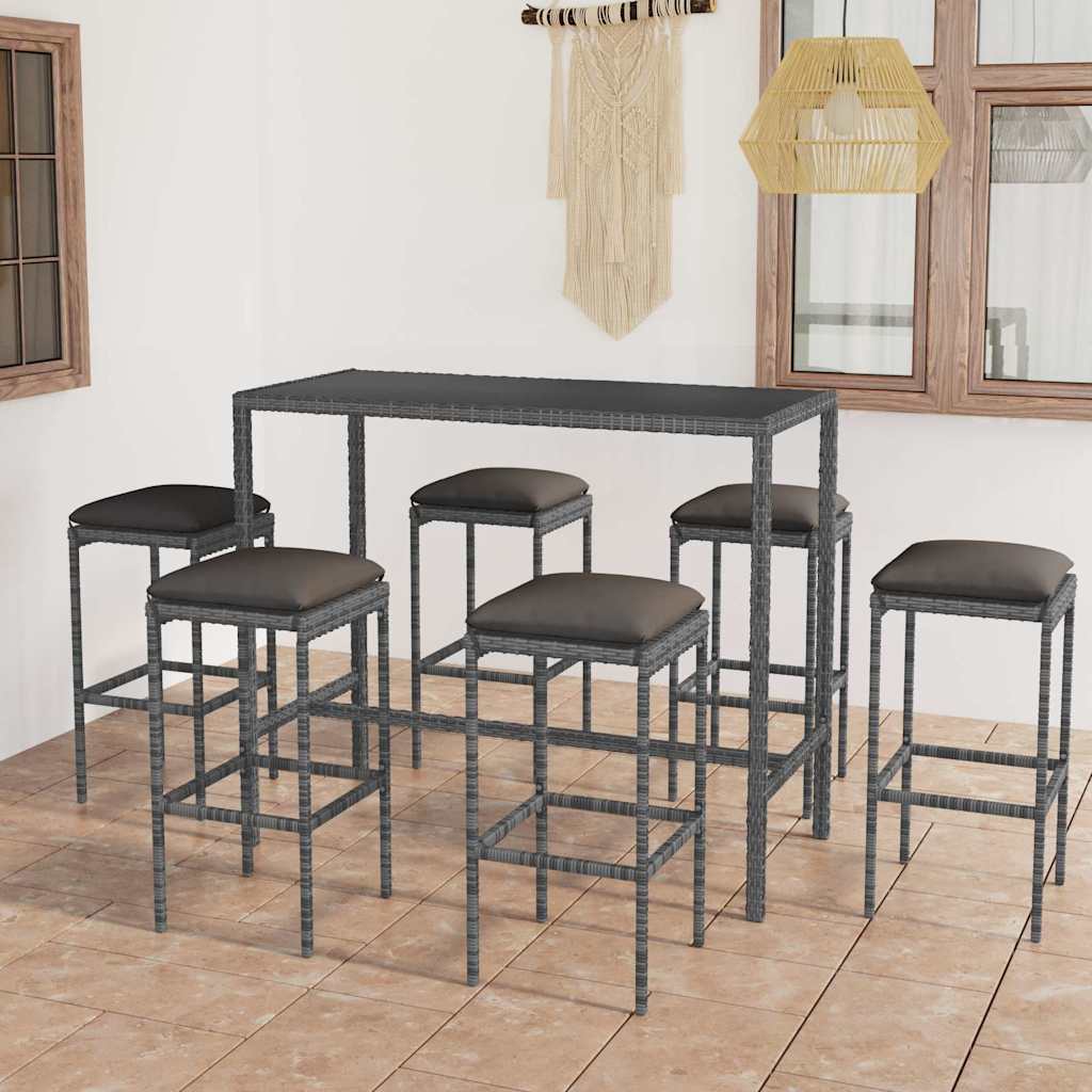 vidaXL 3-Piece Garden Bar Set with Cushions Poly Rattan Brown