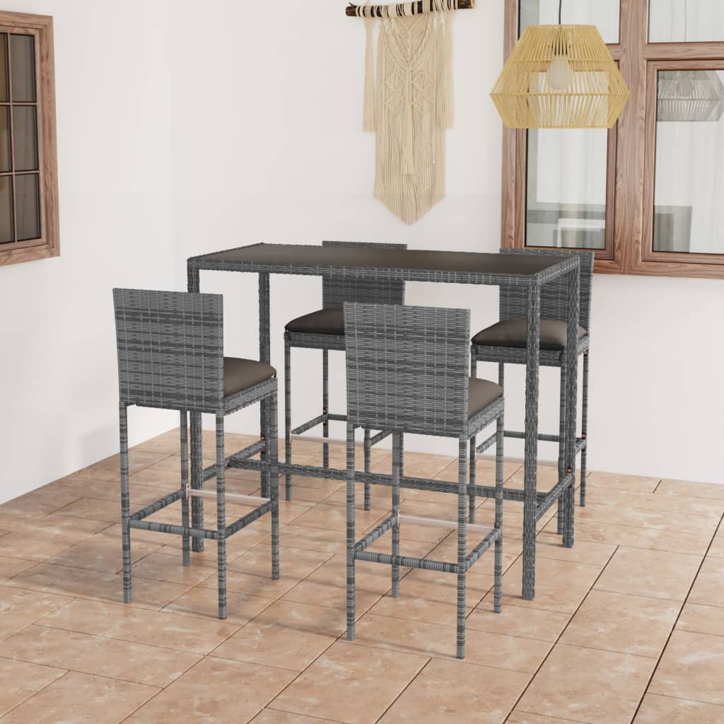 vidaXL 3-delige Tuinbarset met kussens poly rattan zwart