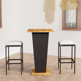 vidaXL 3-Piece Garden Bar Set with Cushions Poly Rattan Black
