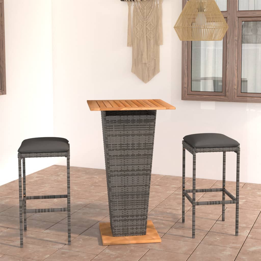 vidaXL 3-Piece Garden Bar Set with Cushions Poly Rattan Black