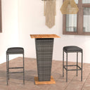 vidaXL 3-Piece Garden Bar Set with Cushions Poly Rattan Black