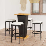 vidaXL 3-Piece Garden Bar Set with Cushions Poly Rattan Black