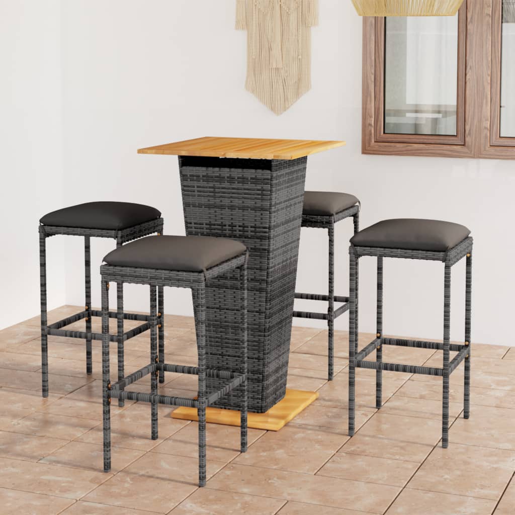 vidaXL 3-Piece Garden Bar Set with Cushions Poly Rattan Black