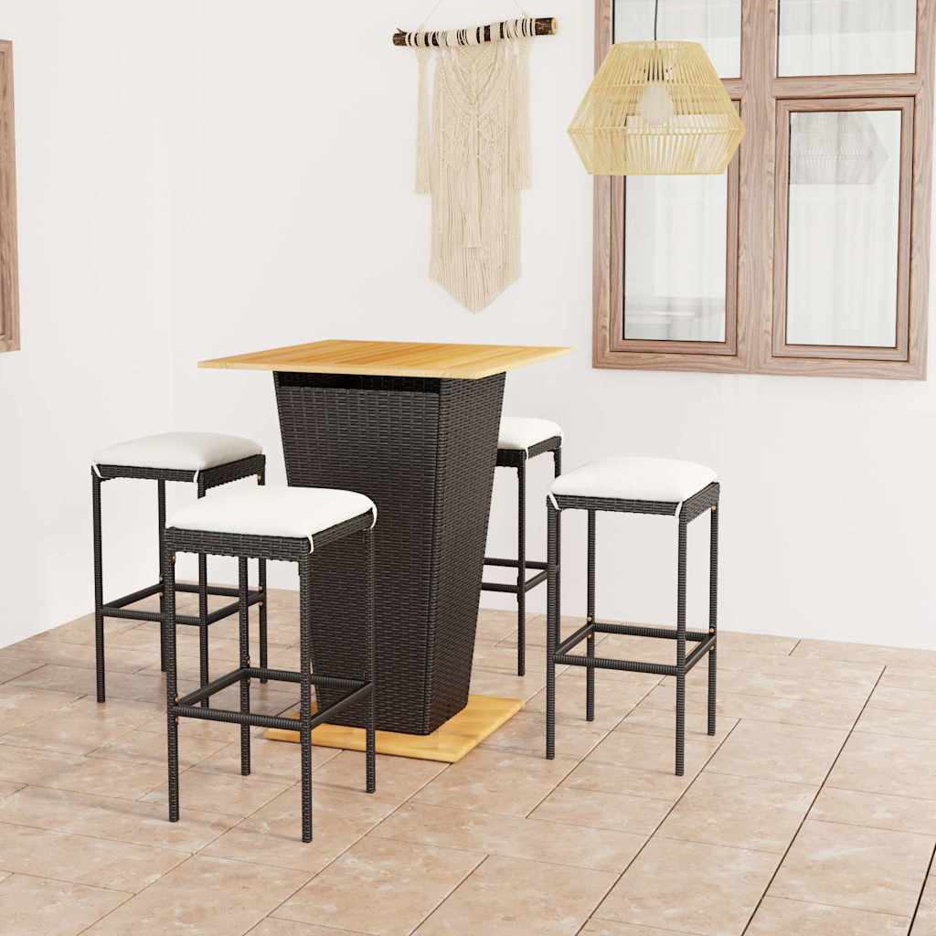 vidaXL 3-Piece Garden Bar Set with Cushions Poly Rattan Black