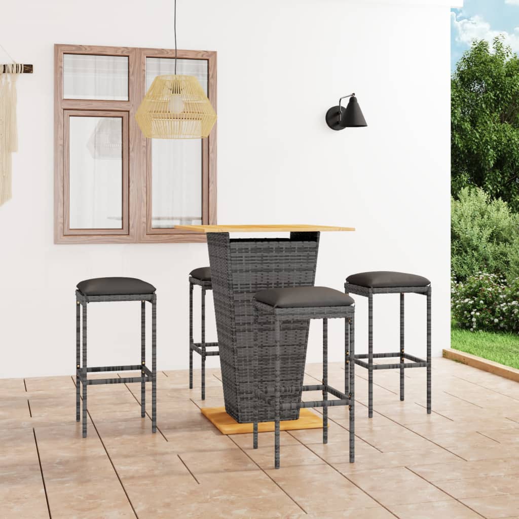 vidaXL 3-Piece Garden Bar Set with Cushions Poly Rattan Black