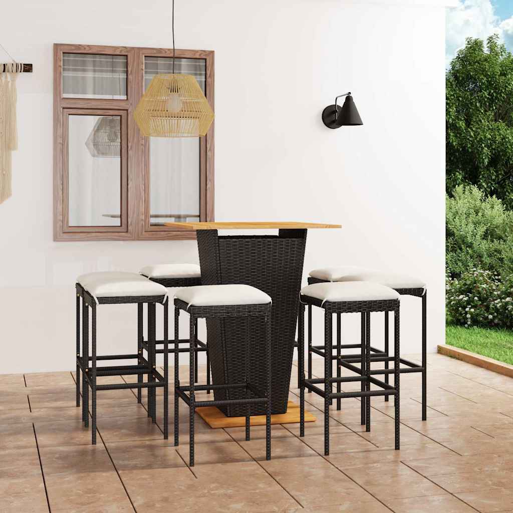 vidaXL 3-Piece Garden Bar Set with Cushions Poly Rattan Black