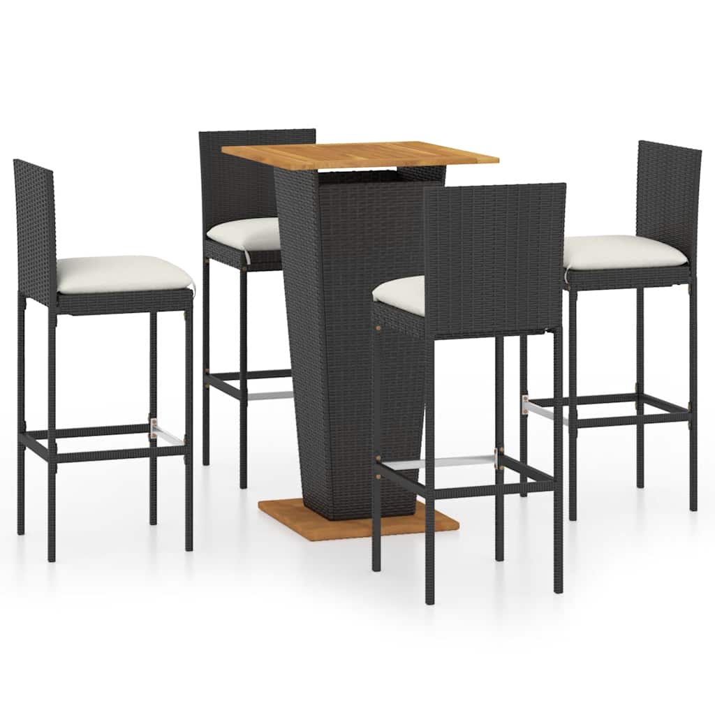 vidaXL 3-delige Tuinbarset met kussens poly rattan zwart