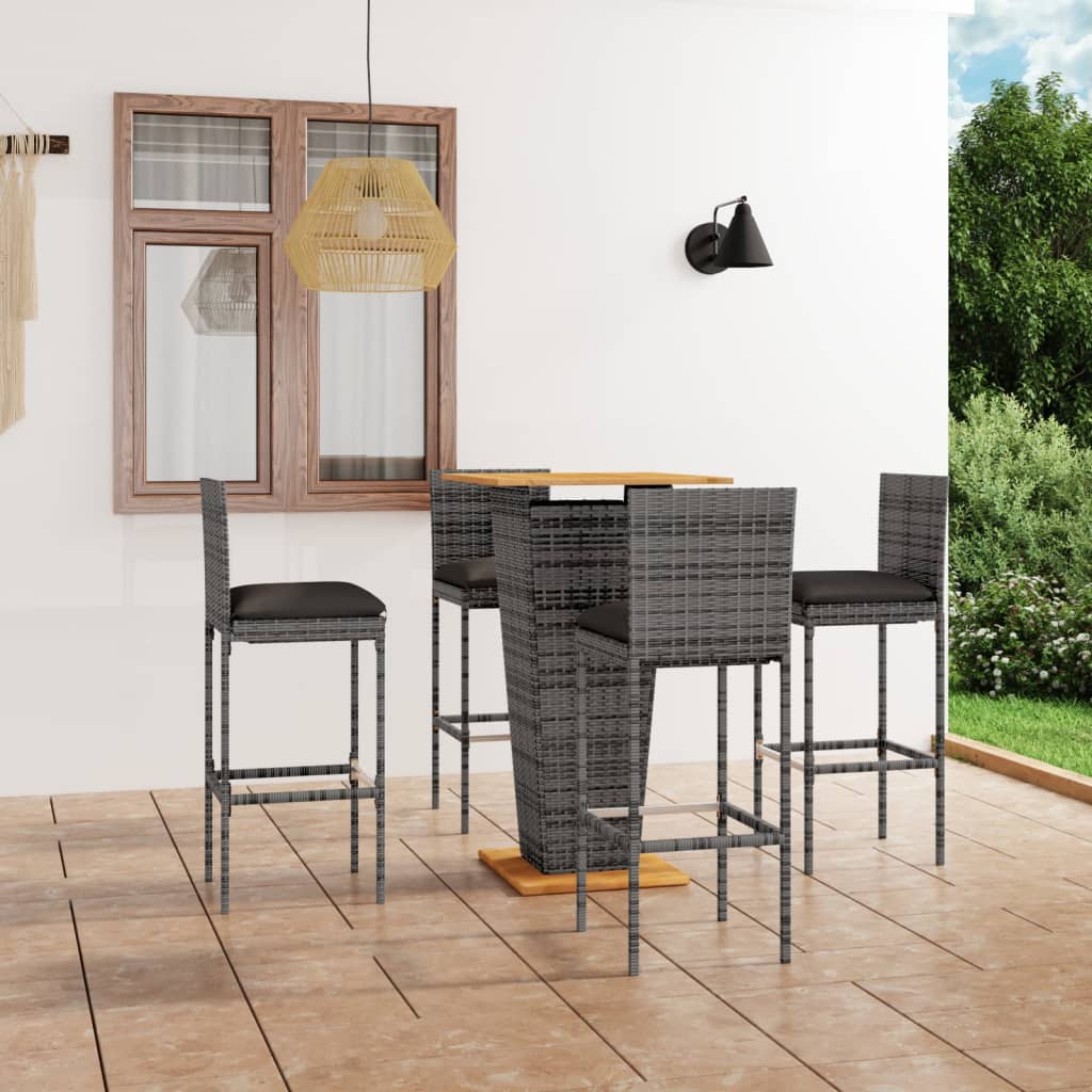 vidaXL 3-delige Tuinbarset met kussens poly rattan zwart