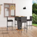 vidaXL 3-delige Tuinbarset met kussens poly rattan zwart