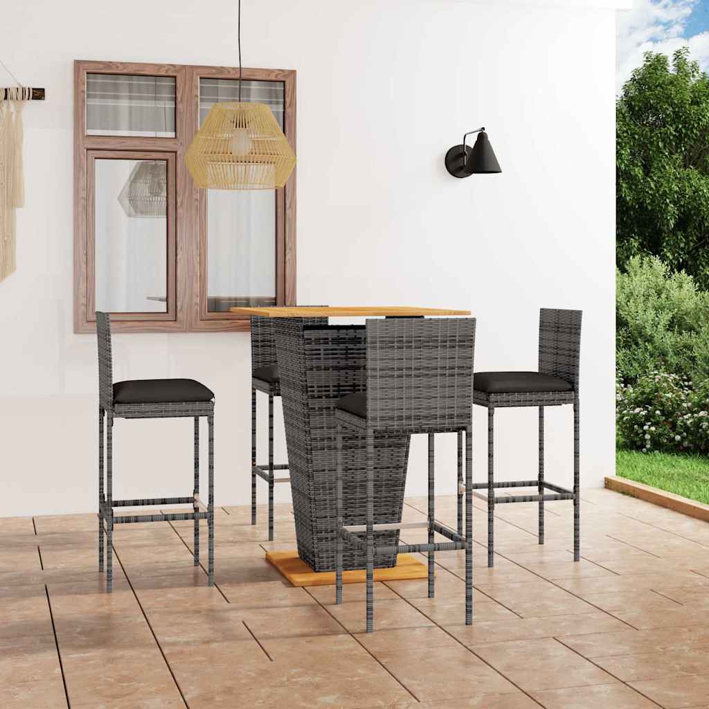vidaXL 3-delige Tuinbarset met kussens poly rattan zwart