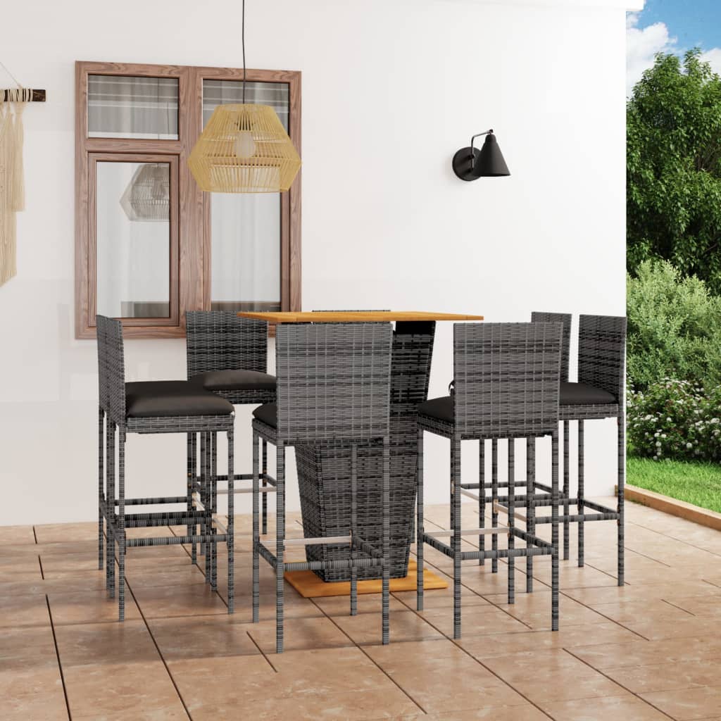 vidaXL 3-delige Tuinbarset met kussens poly rattan zwart