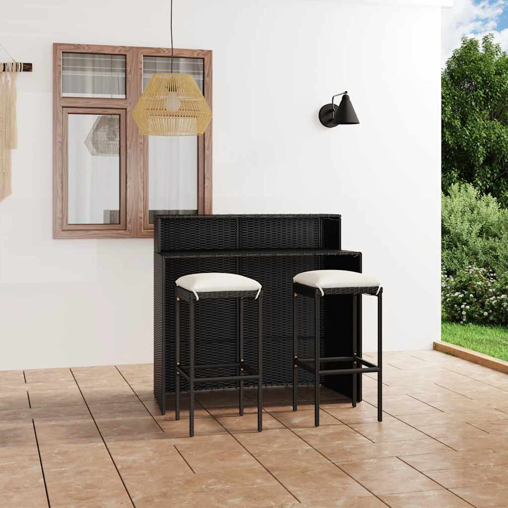 vidaXL 3-delige Tuinbarset met kussens bruin