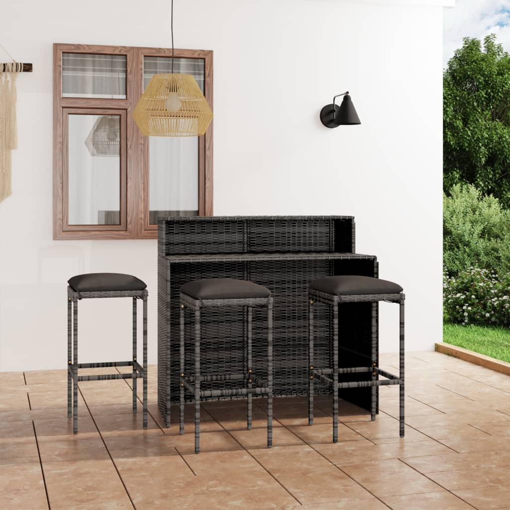 vidaXL 3-delige Tuinbarset met kussens bruin