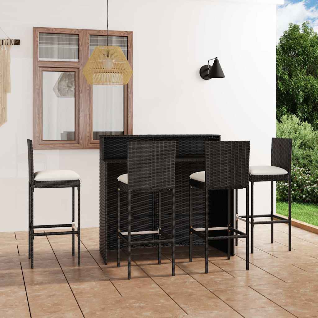 vidaXL 3-delige Tuinbarset met kussens zwart