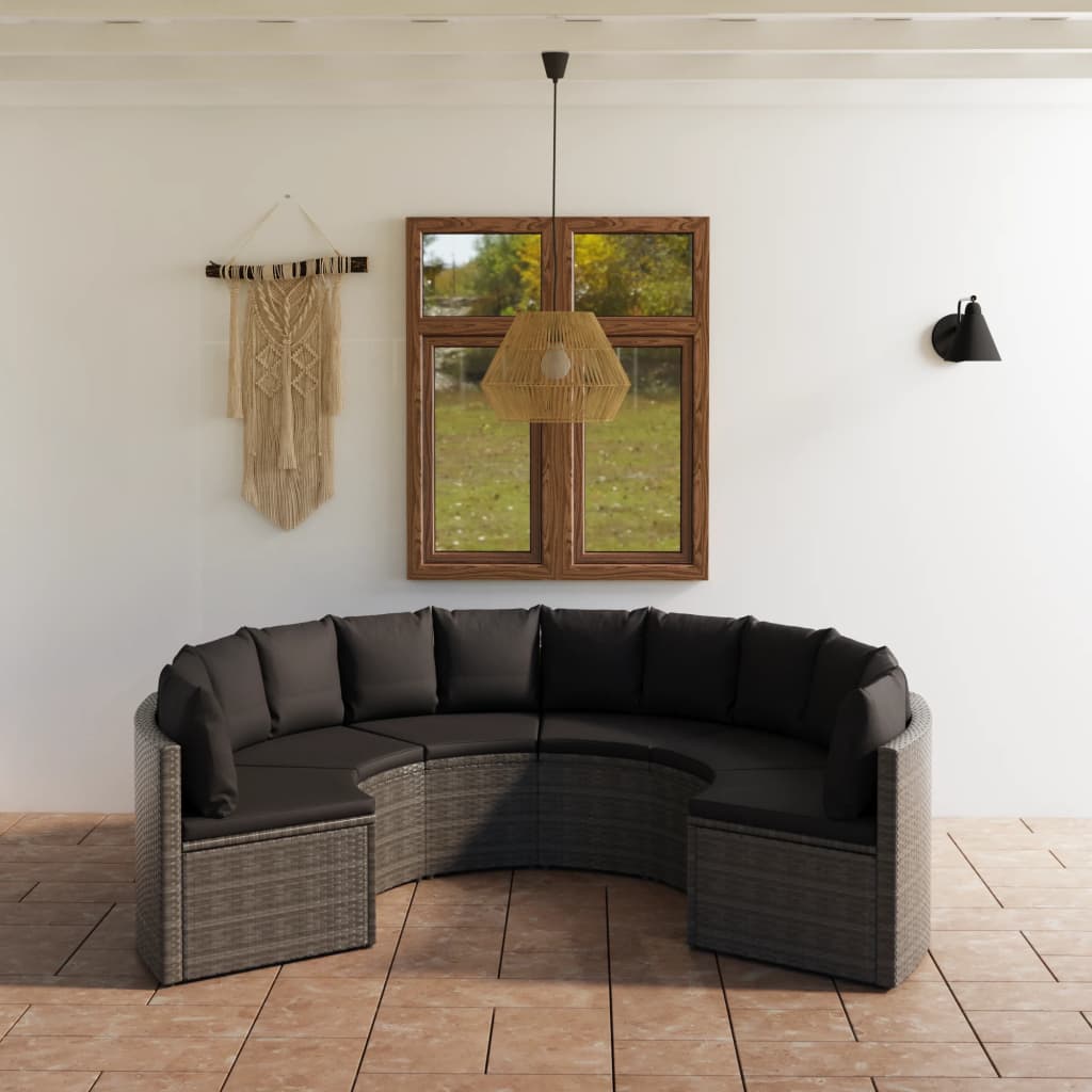 vidaXL 6-delige Loungeset met kussens poly rattan zwart