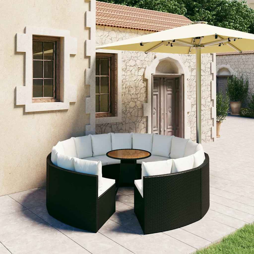 vidaXL 7-delige Loungeset met kussens poly rattan zwart