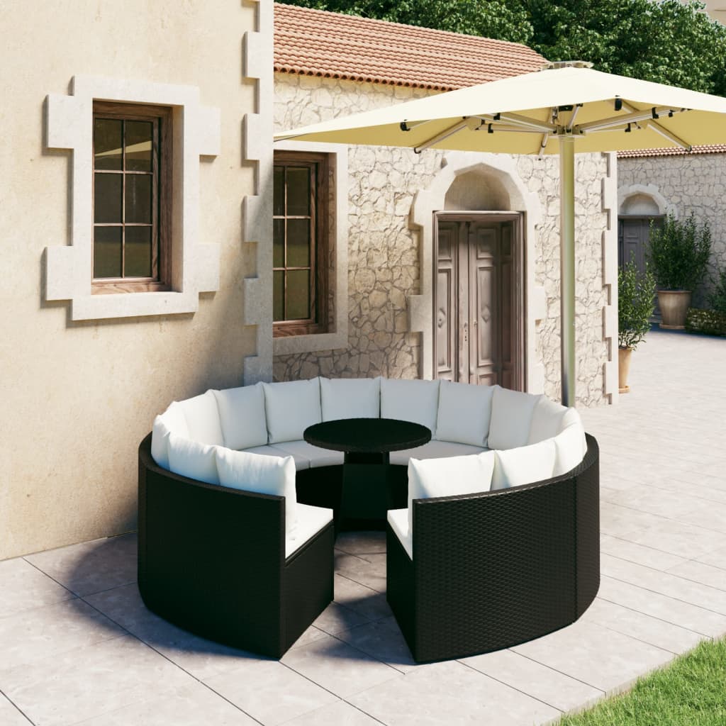 vidaXL 7-delige Loungeset met kussens poly rattan zwart