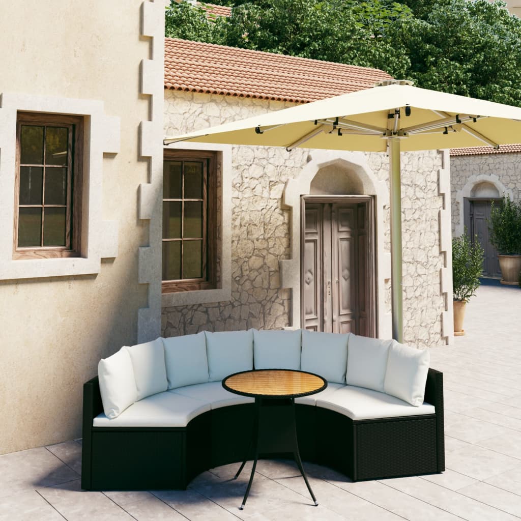 vidaXL 7-delige Loungeset met kussens poly rattan zwart