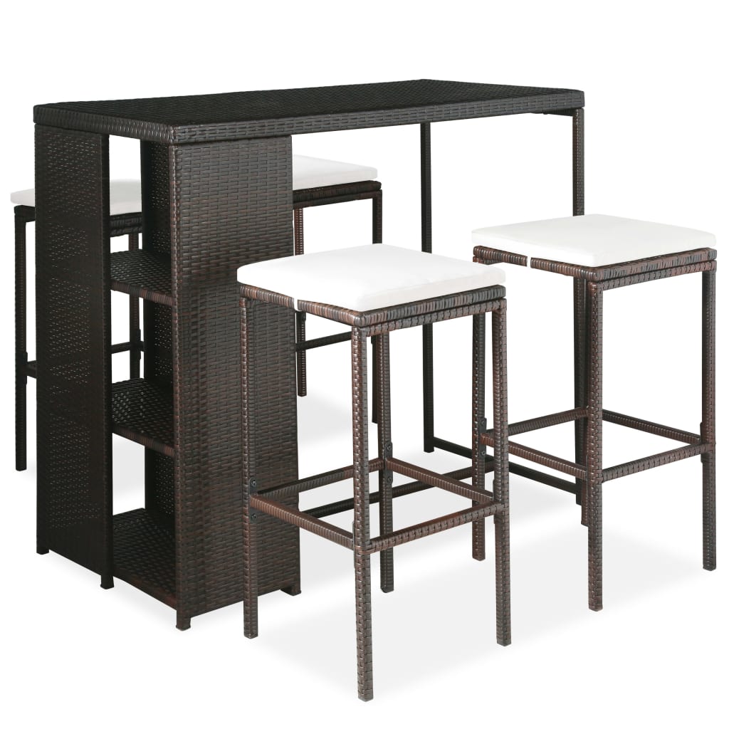 vidaXL 5-piece Garden Bar Set with Cushions Poly Rattan Brown