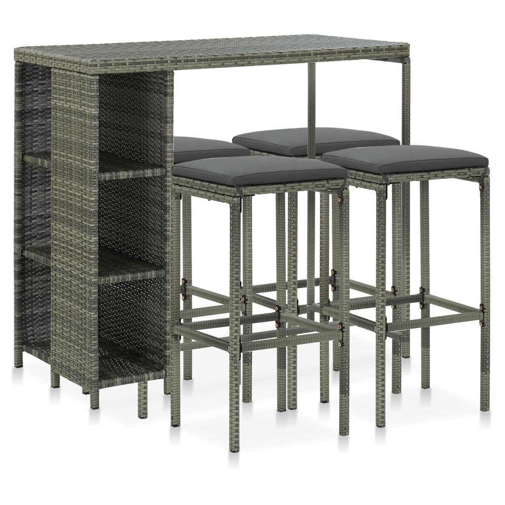vidaXL 5-piece Garden Bar Set with Cushions Poly Rattan Brown