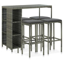 vidaXL 5-delige Tuinbarset met kussens poly rattan bruin