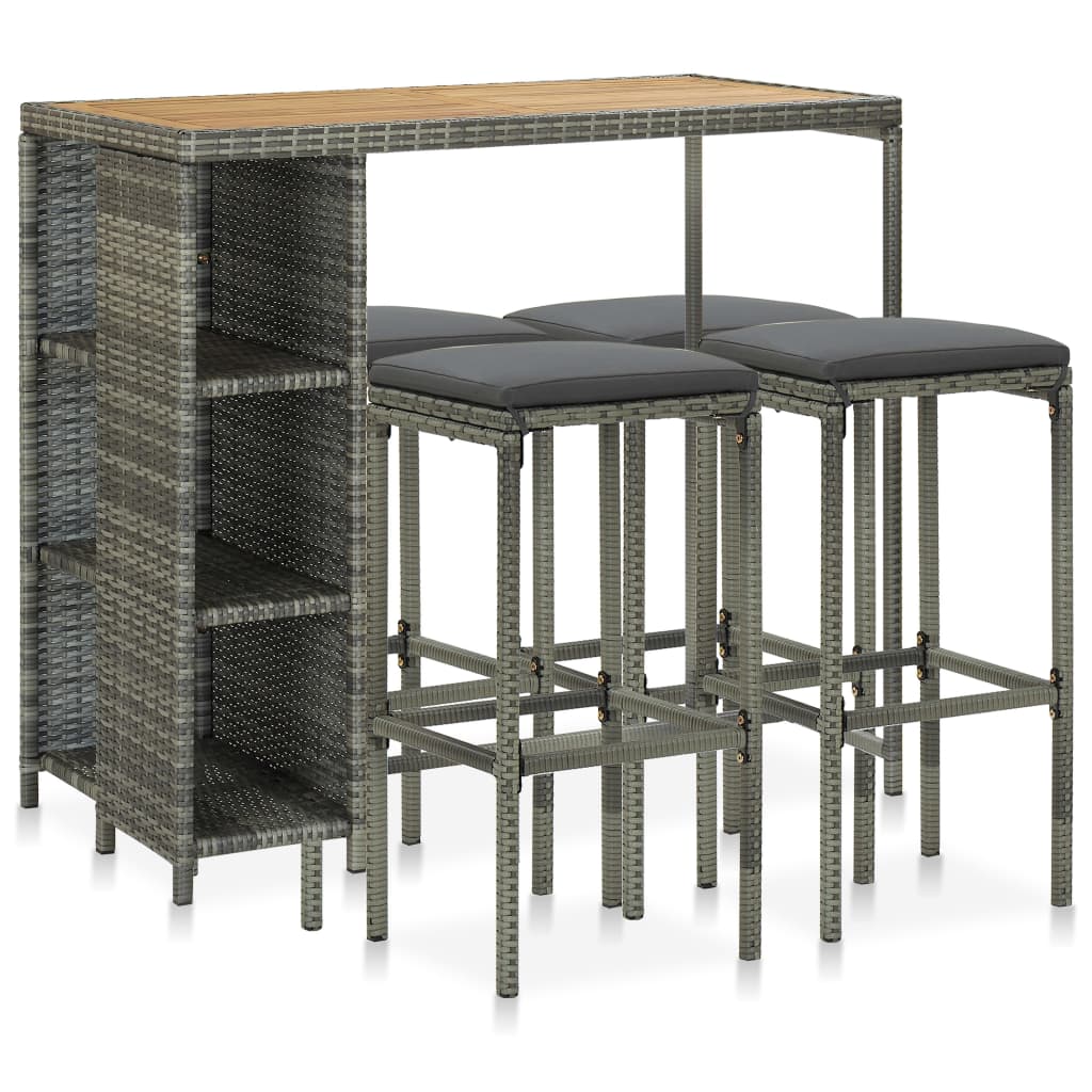 vidaXL 5-piece Garden Bar Set with Cushions Poly Rattan Brown