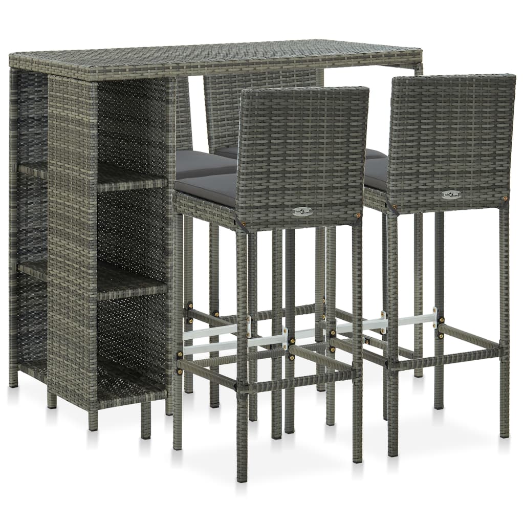 vidaXL 5-delige Tuinbarset met kussens poly rattan zwart