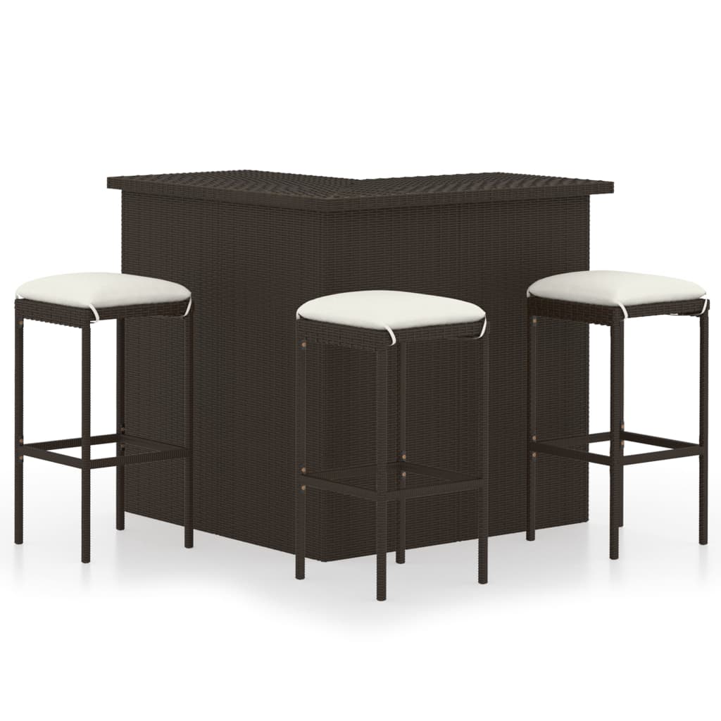 vidaXL 4-delige Tuinbarset met kussens poly rattan bruin