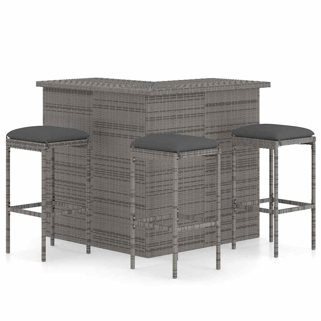 vidaXL 4-delige Tuinbarset met kussens poly rattan bruin