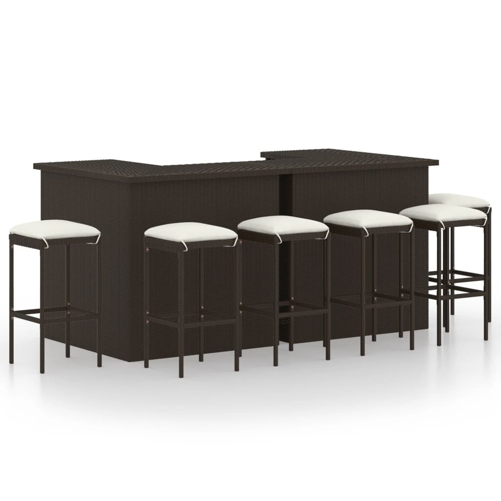 vidaXL 4-delige Tuinbarset met kussens poly rattan bruin