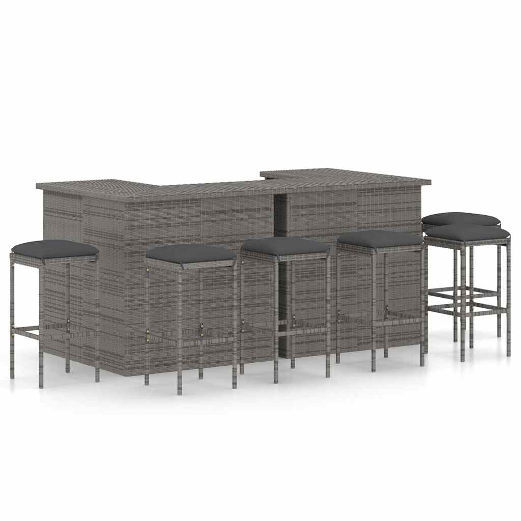 vidaXL 4-delige Tuinbarset met kussens poly rattan bruin