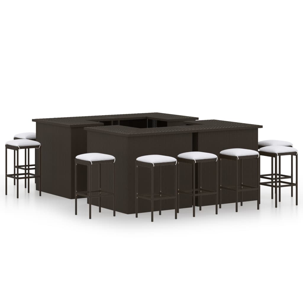 vidaXL 4-delige Tuinbarset met kussens poly rattan bruin