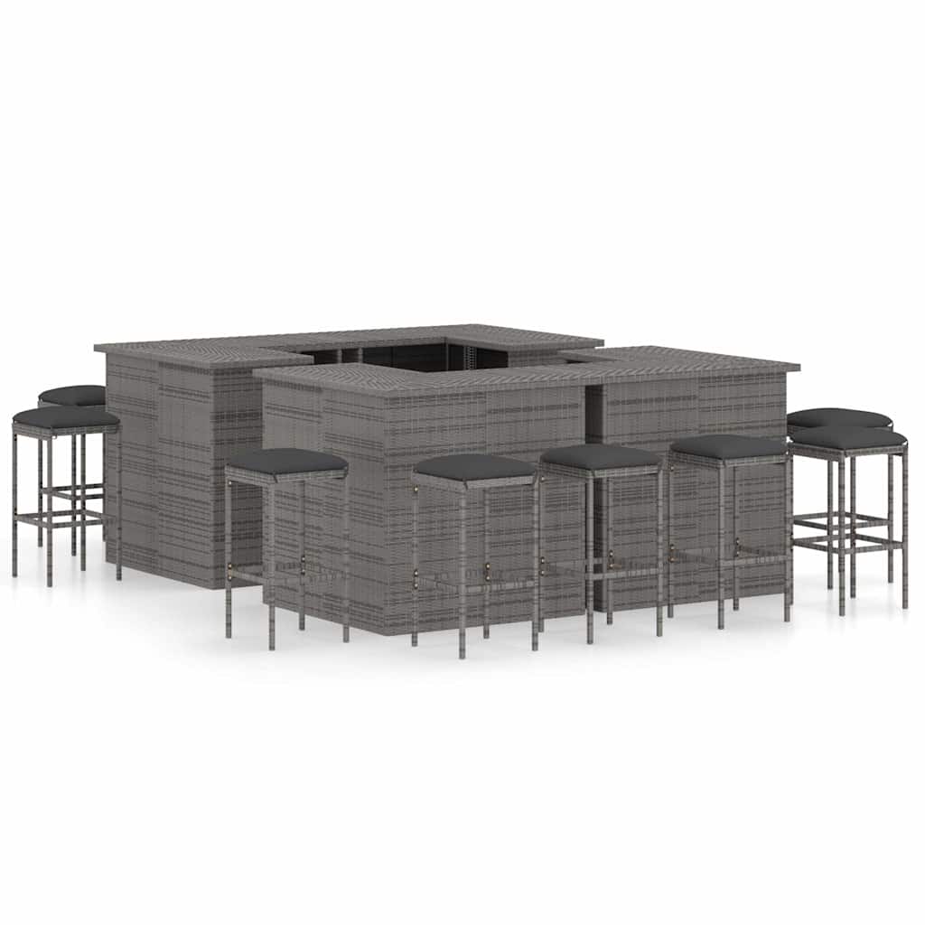 vidaXL 4-delige Tuinbarset met kussens poly rattan bruin