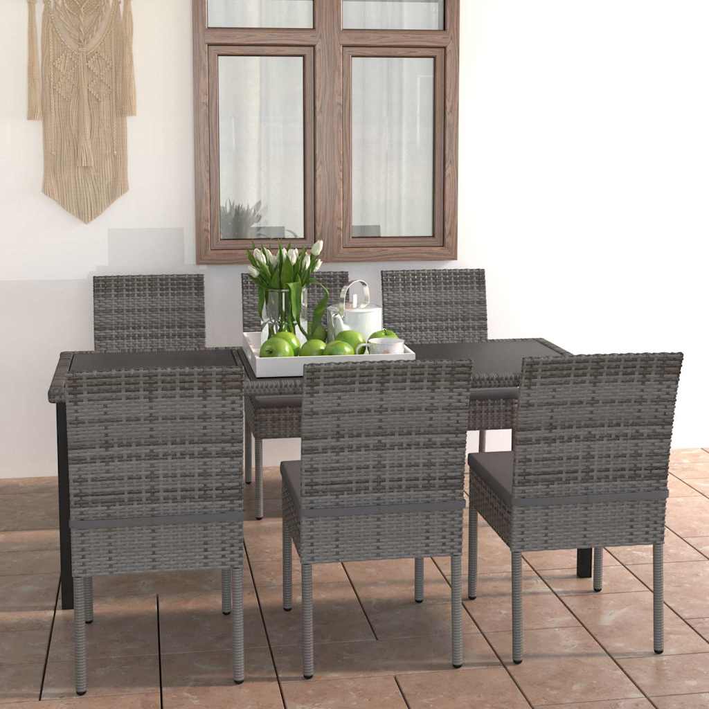 vidaXL 7-piece Garden Dining Set Poly Rattan Black