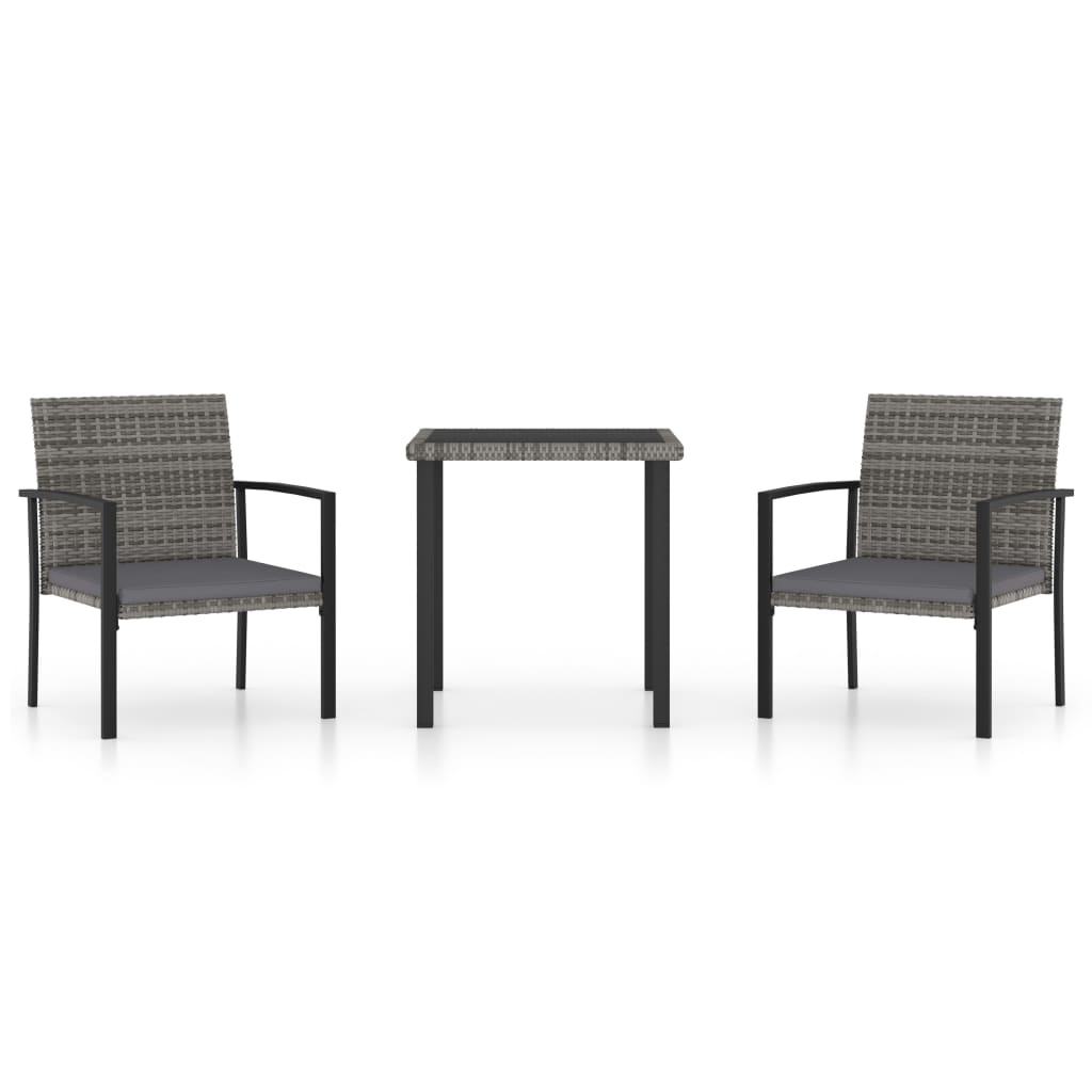 vidaXL 3-delige Tuinset poly rattan zwart