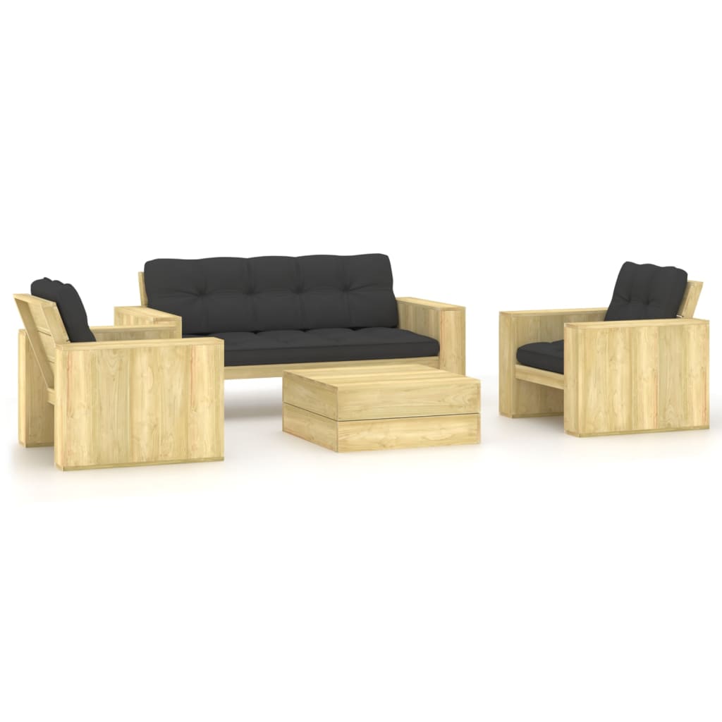 vidaXL 4-Piece Lounge Set with Cushions Impregnated Pinewood
