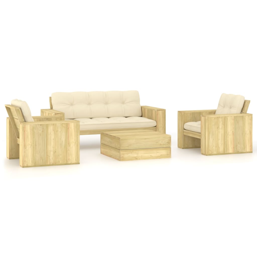 vidaXL 4-Piece Lounge Set with Cushions Impregnated Pinewood