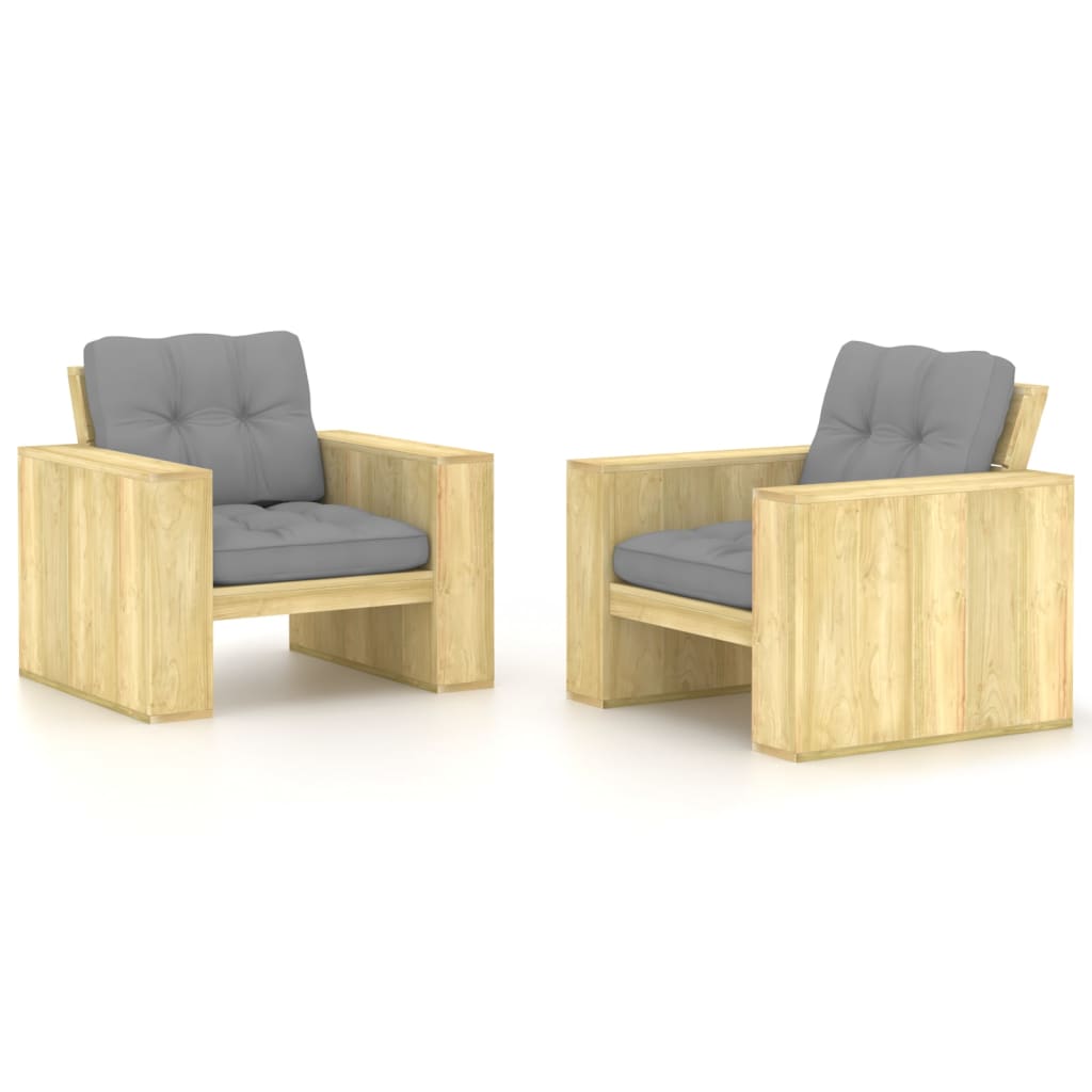 vidaXL Garden Chairs 2 pcs with anthracite cushions impregnated pinewood