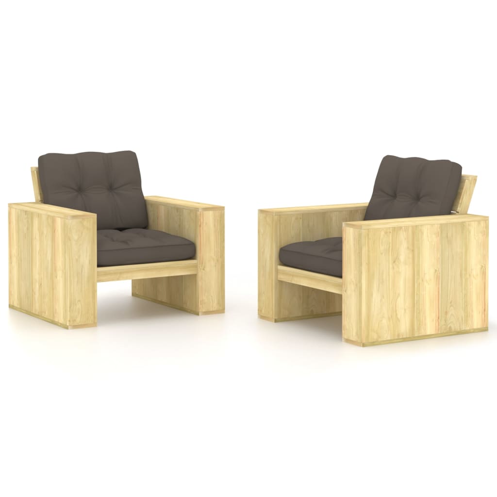vidaXL Garden Chairs 2 pcs with anthracite cushions impregnated pinewood
