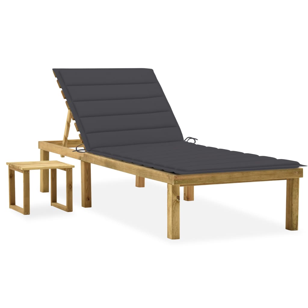 vidaXL Sun Lounger with Table and Cushion Impregnated Pine Wood