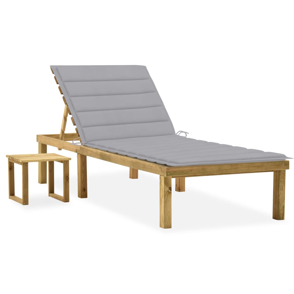 vidaXL Sun Lounger with Table and Cushion Impregnated Pine Wood