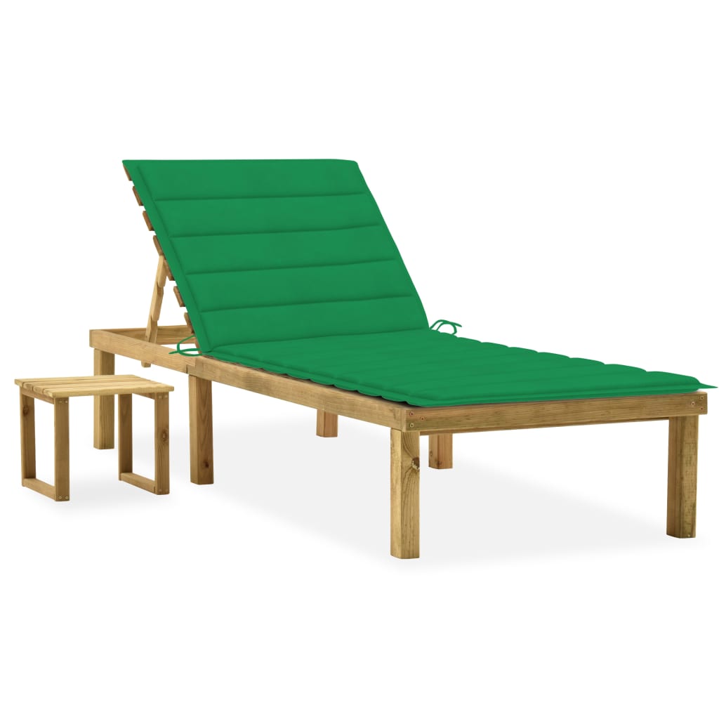 vidaXL Sun Lounger with Table and Cushion Impregnated Pine Wood